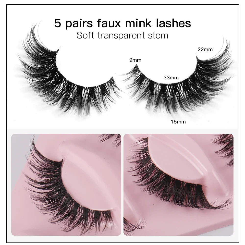 cat eye lashes faux mink 5 pairs